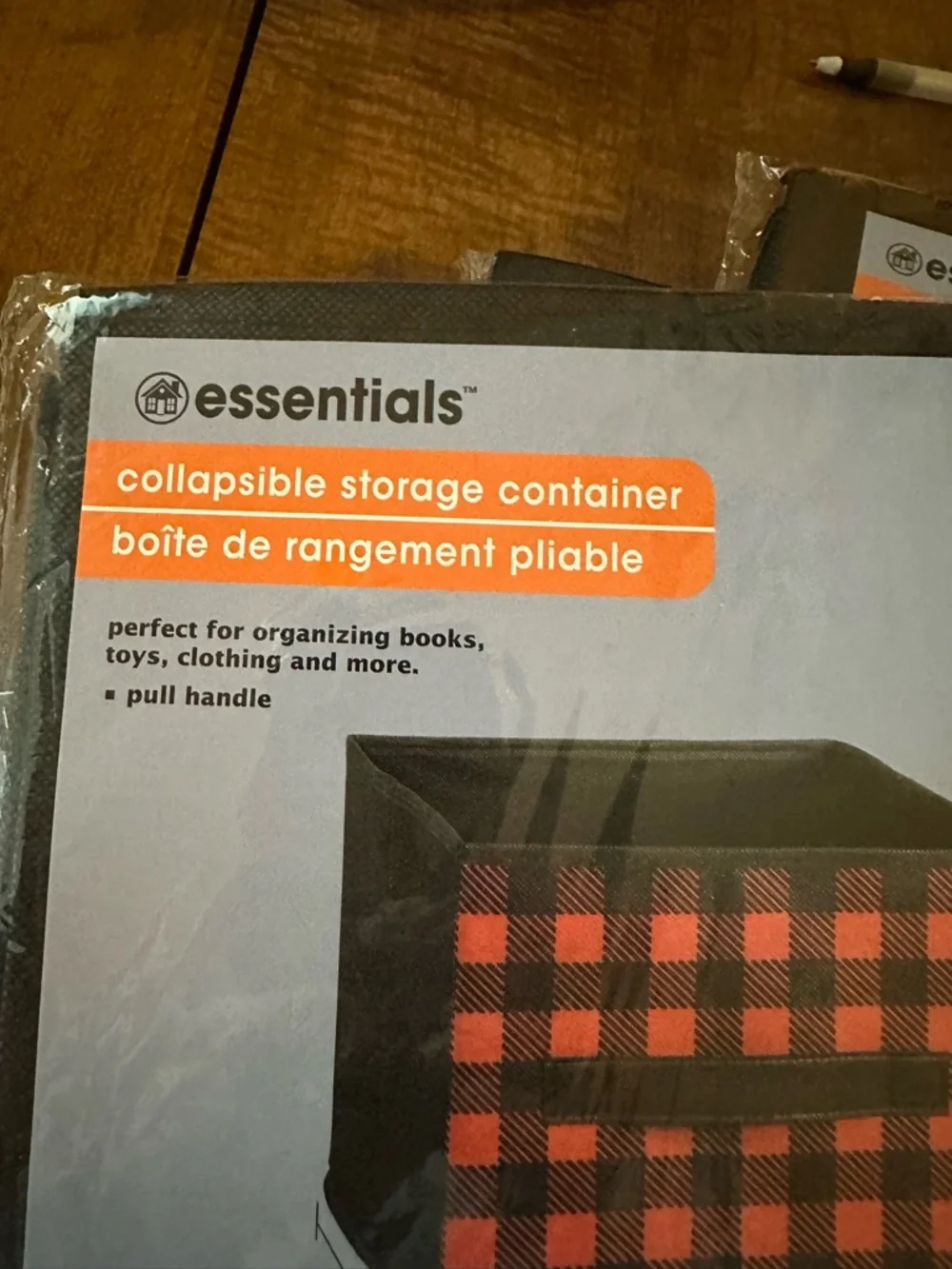 Essentials Black Storage Bin with Red Buffalo Plaid Front set of 7